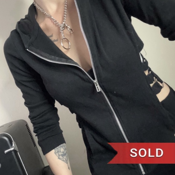 Vintage Y2K Tripp NYC Black Royal Bones Cut Out Zip Up Hoodie - Picture 1 of 15